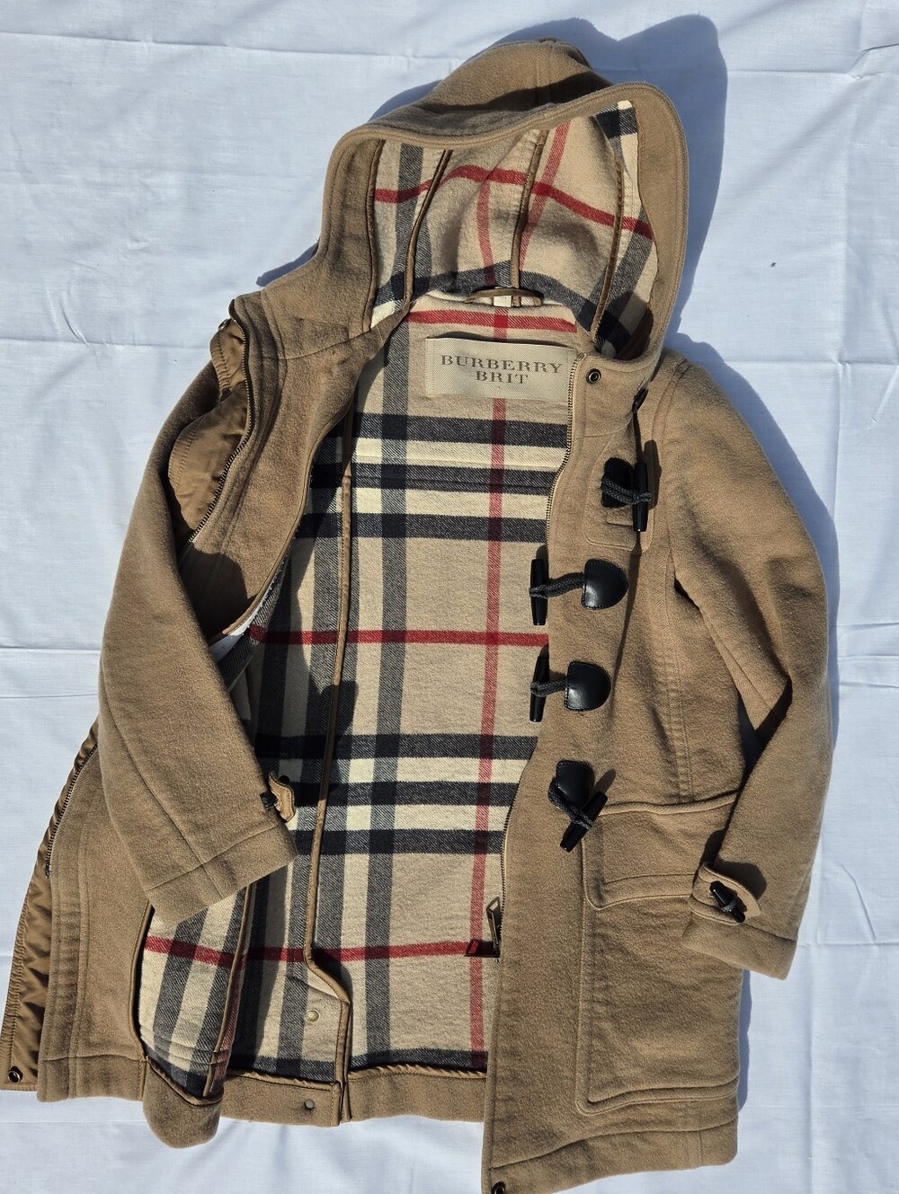 Burberry Kids Tan Hooded Duffle Coat with Signature Check Lining